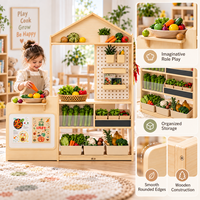 Stand de marché en bois Montessori pour enfants, mobilier de jeu d'imitation pour la maternelle, la garderie, la crèche, cuisine jouet, boutique, avec bacs à aliments