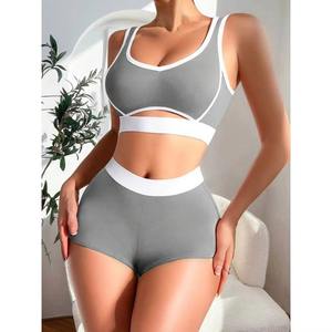 Custom Wholesale Summer Solid Color Women Yoga Set High Waisted Hip Lifting <b>Sports</b> <b>Bra</b> & Fitness Shorts Two Piece Outfit - Product Image 1