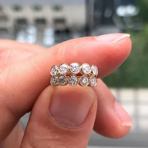 925 Silver Round Brilliant Cut <b>Moissanite</b> Huggie Hoop <b>Earrings</b> Women's Hip Hop Style Studs Gold Plated Wedding Engagement Gift - Product Image 5