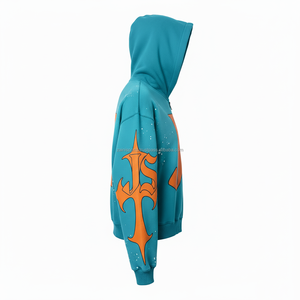 Women <b>Zip</b> <b>Up</b> <b>Hoodie</b> 360 GSM Cotton Polyester Blend Cozy Feel Teal with Orange <b>Graphics</b> Custom Logo Printing basics hoodies - Product Image 3