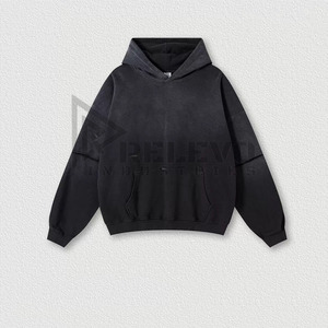 Nouveau sweat à capuche pour homme coupe classique à manches longues avec poches, effet délavé, style streetwear, en molleton 100% coton, collection printemps, lot de 2 - Product Image 3