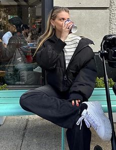 PEHMEA Veste bouffante courte pour femme Manteau court matelassé Vestes légères Vêtements d'extérieur d'hiver baggy chauds - Product Image 5