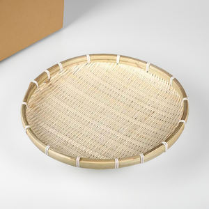 Vente en gros de plateaux ronds en bambou du Vietnam Plateau de service fait main écologique avec finition en rotin naturel pour restaurant-SR20107 - Product Image 2