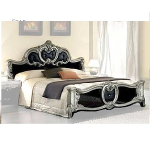 Classic <b>Victorian</b> Glossy Black Silver Bedroom Furniture Set <b>Wooden</b> Craft Queen Size Bedroom Set Affordable King Size Hand Carved - Product Image 1