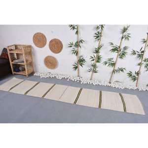 Alfombra de lana clásica moderna con rayas beige y negras, área grande de 1,9x10 pies para cama de entrada y dormitorio, respaldo de látex - Product Image 2