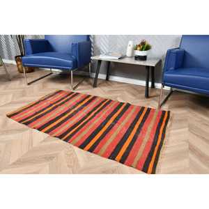 Turkish Vintage Rug 2.8x4.4 ft, Kilim <b>Red</b> Ombr <b>Wool</b> Rug - Product Image 4