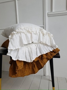 Funda de Lino Orgánica Personalizable, Funda de Almohada con Volantes, Color Sólido, Tamaño Estándar, Queen/King, Hotel Hospital - Product Image 5