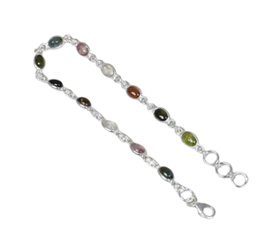 Gift for Birthday Natural Multi <b>Tourmaline</b> 925 Sterling Silver Gemstone Adjustable Handmade <b>Bracelet</b> October Birthstone - Product Image 1