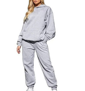 Conjunto Deportivo de 2 Piezas para Mujer, Chándal Informal para Correr, con Capucha, Estilo Urbano Personalizado, Color Gris Jaspeado, Holgado - Product Image 1