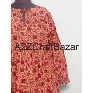 Robe mi-longue élégante en coton à col en V, respectueuse de l'environnement, pour femmes, impression en bloc, fête, mariage, événements, fonctions - Product Image 2