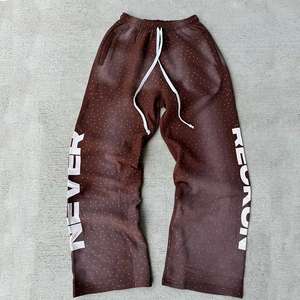 Pantalones de chándal holgados de algodón pesado de fabricante OEM, pantalones de chándal rectos de pierna ancha para hombre, diamantes de imitación completos - Product Image 2