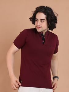 Camiseta de media manga con cuello mandarín granate de la mejor calidad para hombre, ropa cómoda de uso diario para ocasiones informales y semiformales - Product Image 5