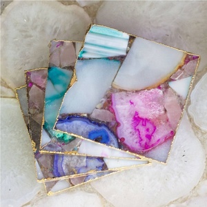 Elegantes Posavasos Cuadrados de Resina de Ágata Chapados en Oro, Estilo Bohemio, Ecológicos, Resistentes al Calor, 4''x4'', para Uso en el Hogar, Hotel o Restaurante - Product Image 2