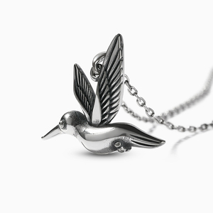 Jeulia Sterling Silver <b>Hummingbird</b> <b>Necklace</b> with Emerald and Princess Cut Diamonds - Product Image 3