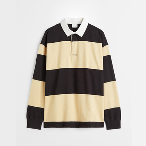 Chemises pour hommes Polo à manches longues à bordures bleu marine avec des rayures de couleur sur les poignets et le col T-shirts élégants pour hommes Prix de gros - Product Image 5