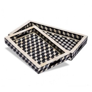 Juego de bandejas con incrustaciones de hueso de 2 piezas de estilo marroquí, bandeja para servir comida/té ecológica hecha a mano para bandejas decorativas de cocina y restaurante - Product Image 4
