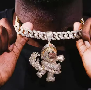 天然ダイヤモンド,カスタム漫画ペンダント3インチ925シルバーメッキアイスアウト - Product Image 4