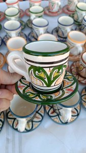 Taza y Platillo de Café de Cerámica Hechos a Mano en Marruecos, Juego de Tazas de Té con Patrón Tradicional para Cafetería y Hogar, Arcilla Natural, Terracota - Product Image 3