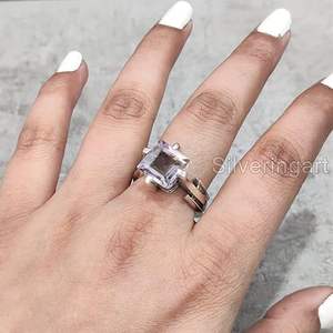 Bague pour femme en argent sterling 925, pierre précieuse améthyste naturelle antique, pierre de naissance de février, bague cocktail, bijoux faits à la main - Product Image 2