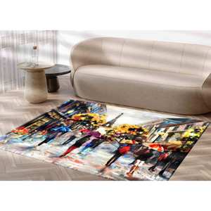 Tapis Tour Eiffel : Tapis antidérapant avec scène de rue parisienne, tapis fin non tissé - Product Image 1