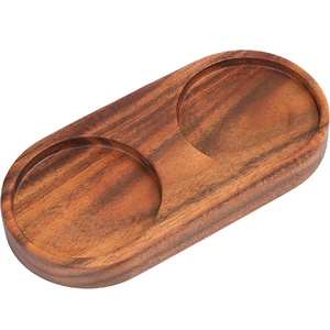 Bandeja de madera de Acacia para Molino de sal y pimienta, soporte de molino de pimienta, bandeja de madera Premium con armarios redondos - Product Image 1