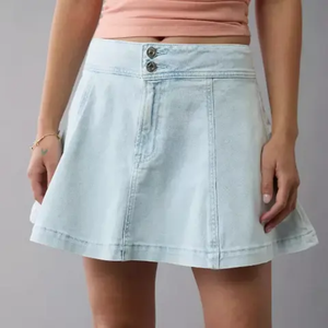 Falda Vaquera Informal Verde de Alta Calidad para Mujer, con Cinturón, Botones, Diseño Elegante con Abertura Lateral, Estilo Vintage Desgastado, Falda Mini en Línea A - Product Image 6