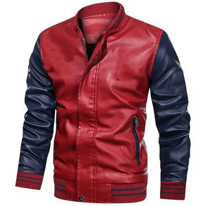 Manteaux en cuir artificiel brodés de baseball pour hommes, vestes de pilote de luxe en polaire Slim Fit College, manteau d'hiver - Product Image 1