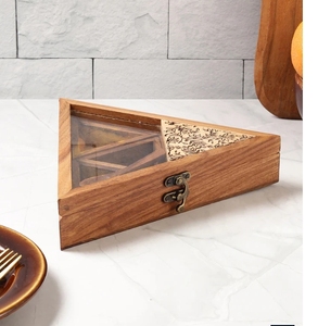 Caja de especias de madera Sheesham triangular Gul tallada a mano/caja de fruta seca contenedores contenedor de especias con cuchara caja de Masala de cocina de madera - Product Image 2