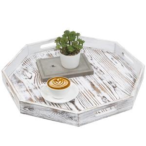 Bandeja para servir de madera de mango blanqueada en forma de hexágono del fabricante a granel, 20x2,25 pulgadas para vajilla de comida y cena - Product Image 1