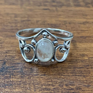 Moonstone Boho <b>Statement</b> <b>Ring</b> 2.0 Grams Oval Cut Rhodium Plated Everyday Wear Gemstone <b>Ring</b> - Product Image 1