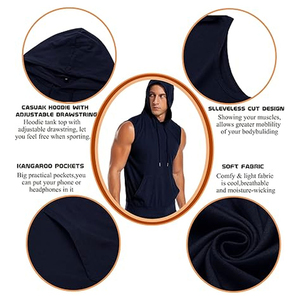 Ropa de gimnasio con capucha sin mangas para hombre, ropa de entrenamiento atlético informal con estilo, 100% de algodón, cómoda y funcional para - Product Image 5