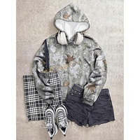 Sweat à capuche camouflage unisexe épaules tombantes coupe ample à manches longues pull à capuche doux style vintage sweat pour un usage quotidien kaki