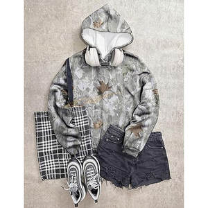 Sudadera con capucha de camuflaje unisex con hombros caídos, Jersey holgado de manga larga con capucha, sudadera suave de estilo Vintage para uso diario, color caqui - Product Image 4