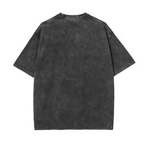 Camiseta de Hip Hop negra de calle alta con logotipo personalizado para hombre, lavado ácido de gran tamaño, Vintage, secado rápido, 100% algodón orgánico tejido para Fitness - Product Image 2