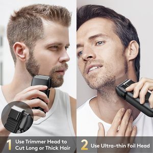 Afeitadora Eléctrica Recargable Negra para Hombre, Impermeable IPX7, con Doble Cuchilla Flotante y Recortadora para el Rostro - Product Image 6