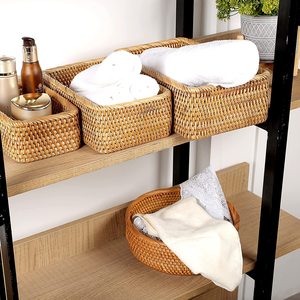 "Rattan Baskets for <b>Storage</b> Rectangular Wicker Basket for Organizing Woven Basket Organization and <b>Storage</b> for Countertop Living - Product Image 5