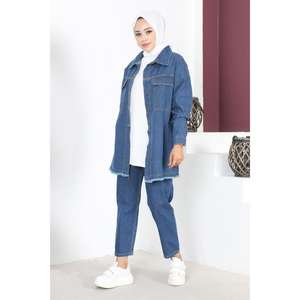 แจ็คเก็ตยีนส์แบบกลับด้านได้ แต่งพู่สีน้ำเงิน  โลโก้ปรับแต่งได้  หนังตกแต่งด้านนอก  ลายควิลท์  สไตล์เกาหลี รุ่น MSW6011 สำหรับฤดูใบไม้ร่วง - Product Image 3