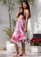 Écharpe longue en coton respirant Sanganeri à imprimé floral, faite à la main en Inde, pour femme, paréo de plage blanc