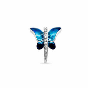 Anillo de Plata 925 con Corte Princesa de Mariposa Azul, Elegante y Moderno, con Incrustaciones de Acero Inoxidable, 18K, Ideal para Regalo - Product Image 3