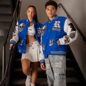 New Women's Single Button <b>Jacket</b> Embroidered <b>Sherpa</b> Patch Breathable Short Length Featuring Letter Pattern Women Varsity <b>Jacket</b> - Product Image 1