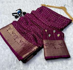 Última Llegada en Existencia, Sari de Georgette Pesado para Bodas con Bordado de Zari y Sari Chex para Mujer - Product Image 4