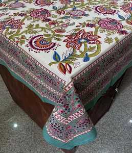 Main Bloc Imprimé 100% Écologique Coton Couverture De Table Artisan Design Nappe Lavable Fabriqué À La Main Rectangle Couverture De Table - Product Image 1