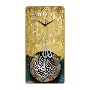WC80 New Modern Islam Crystal Porcelain Painting indoor Wall Clock Art Islamic Calligraphy Painting For Living Room Home Decor