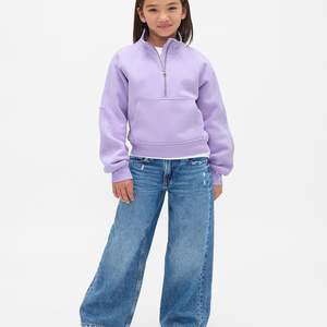 Niños Vintage suave media cremallera pulóver venta al por mayor personalizada de las mujeres recortadas en blanco sudaderas con capucha de lana señoras Streetwear - Product Image 4