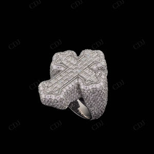 Totalmente helado VVS Moissanite Cruz anillo 925 plata esterlina latón Hip Hop símbolo cristiano lujo GRA certificado fábrica al por mayor - Product Image 4