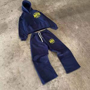 Survêtement épais deux pièces pantalon de survêtement à jambes larges et ensemble de sweat à capuche personnalisé surdimensionné fabricant de sweat à capuche zippé survêtement pour hommes - Product Image 1