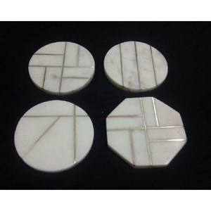 Sous-verres en marbre Taille personnalisée de luxe en pierre de marbre et incrustation de métal pour le thé ou le café au meilleur prix Sous-verres en marbre - Product Image 5