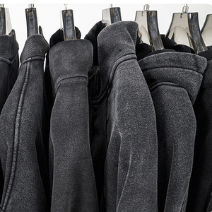 Sudadera con capucha con diamantes de imitación, Jersey personalizado, Sudadera con capucha lavada con ácido para hombre, logotipo impreso, sudaderas con capucha desgastadas Vintage de lana pesada - Product Image 5