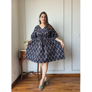 Vestido caftán de algodón bohemio hecho a medida, estampado de estilo corto, transpirable, ecológico, cintura Natural, listo para el verano - Product Image 1