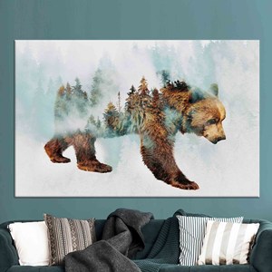 Toile « Ours marchant dans la neige » : Art abstrait imprimé forêt, TOILE ENVELOPPEE - Product Image 1